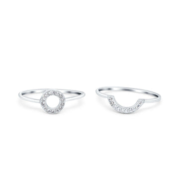 O Ring Band Set Open Circle Piece Round Simulated Cubic Zirconia 925 Sterling Silver
